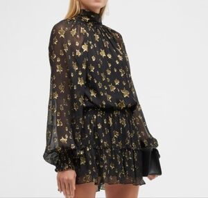 Ramy Brook 🏷️NWT "Becke" Black & Gold Metallic Long Sleeve Sheer Dress M